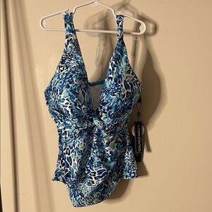 La Blanca Women's One Piece in Blue and White Print